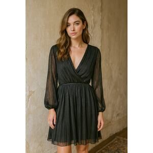 Vestique Sparkle NYE Shimmer Long Sleeve Mini Dress Medium Black Glam Cocktail